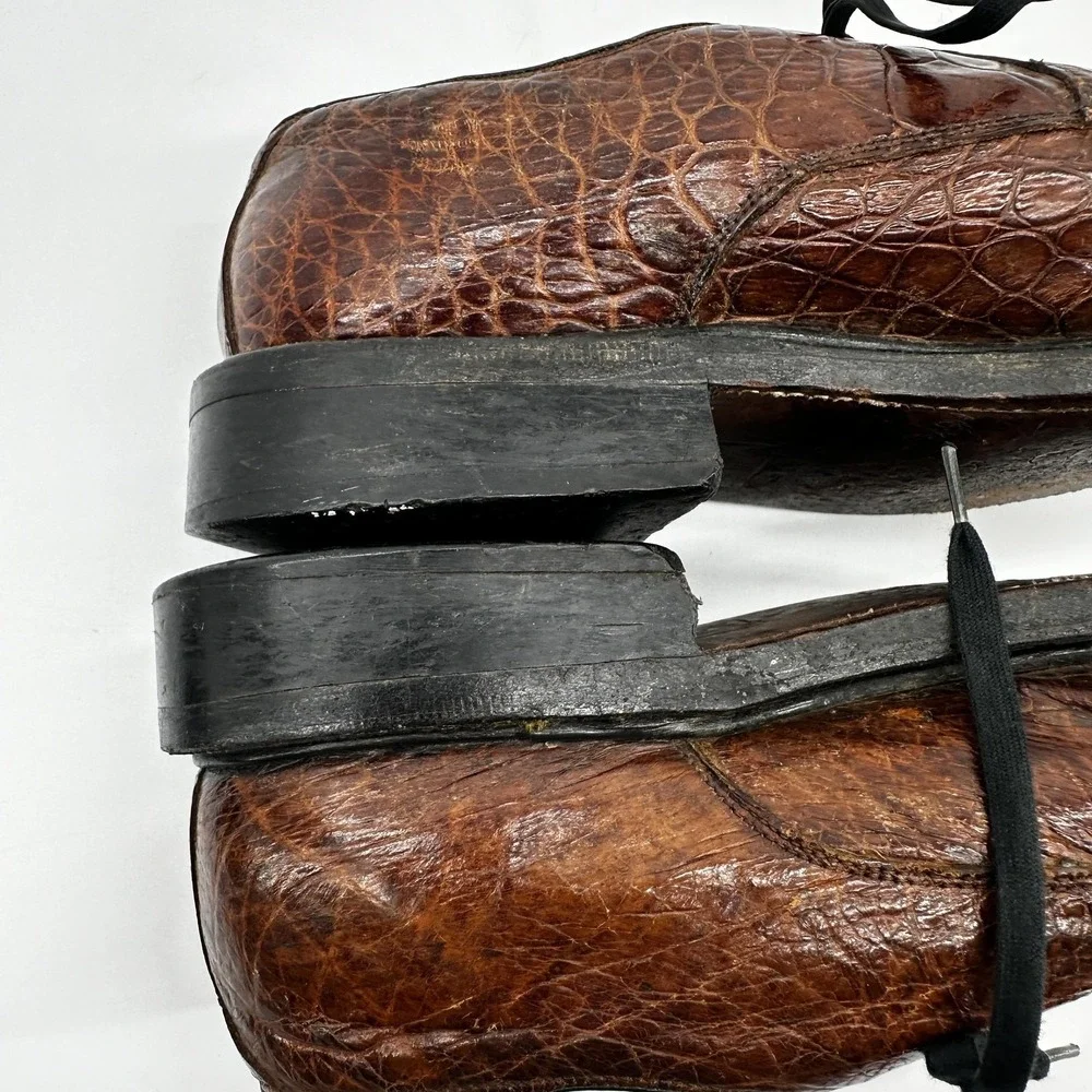 Vintage Dover Crocodile Derby Dress Shoes Mens EU 38.5 US 6 Brown Exotic Leather